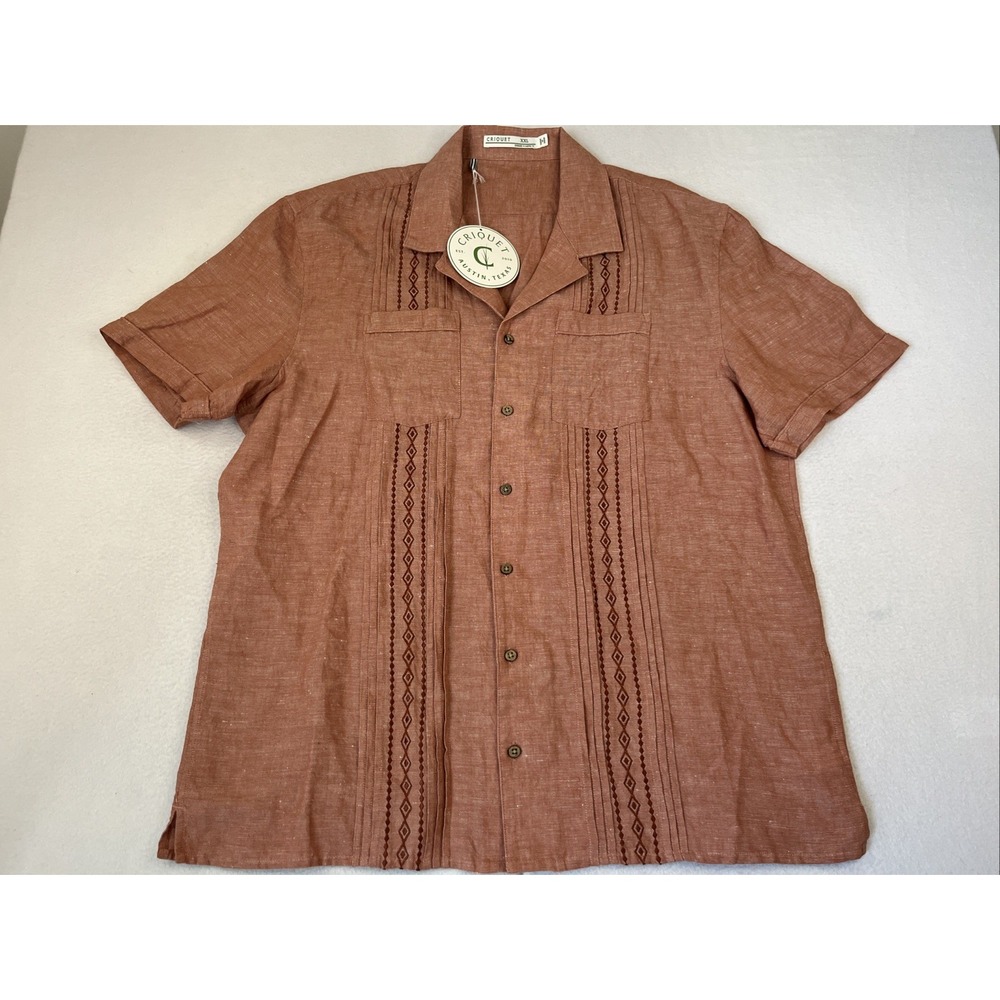 Criquet Guayabera Mens Linen Blend Button Down Shirt Orange XXL NWT